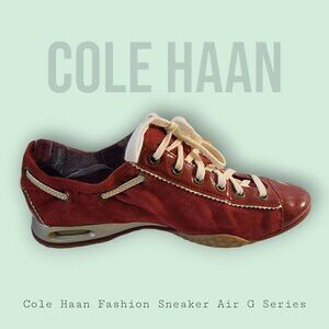 Cole Haan Fashion Sneaker Air G Series Women-6.5 B Suede Leather Patent Red Gold